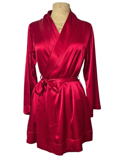 Ruby Red Satin 1930s Elegant Shawl Collar Robe