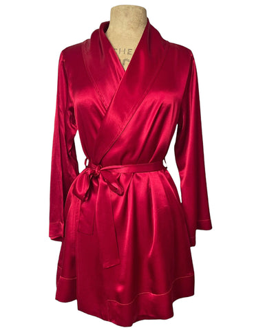 Ruby Red Satin 1930s Elegant Shawl Collar Robe
