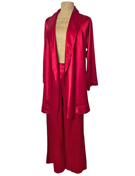 Ruby Red 1930s Style Satin High Waist Palazzo Pants
