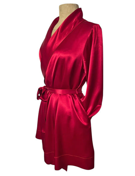 Ruby Red Satin 1930s Elegant Shawl Collar Robe