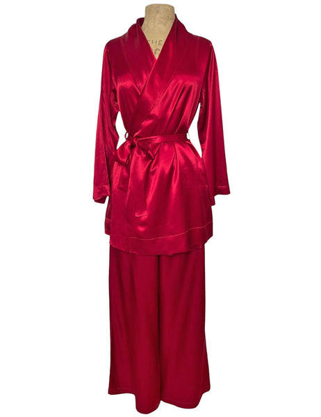 Ruby Red 1930s Style Satin High Waist Palazzo Pants