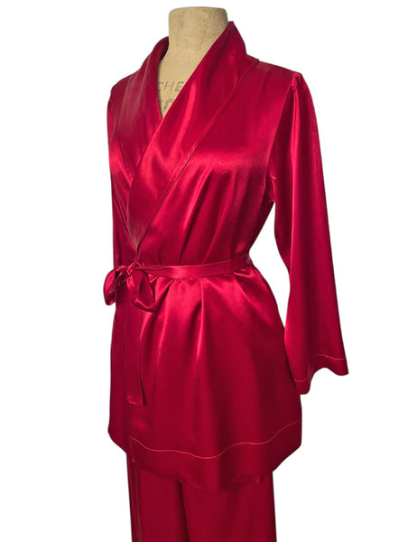 Ruby Red Satin 1930s Elegant Shawl Collar Robe