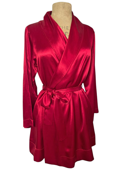 Ruby Red Satin 1930s Elegant Shawl Collar Robe