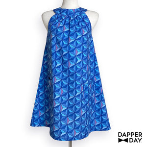 'Sharkstooth' Cotton Trapeze Dress (Sapphire)