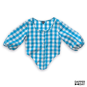 Gingham Meadow Blouse (Sky Blue)