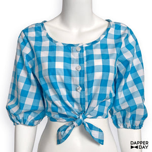 Gingham Meadow Blouse (Sky Blue)