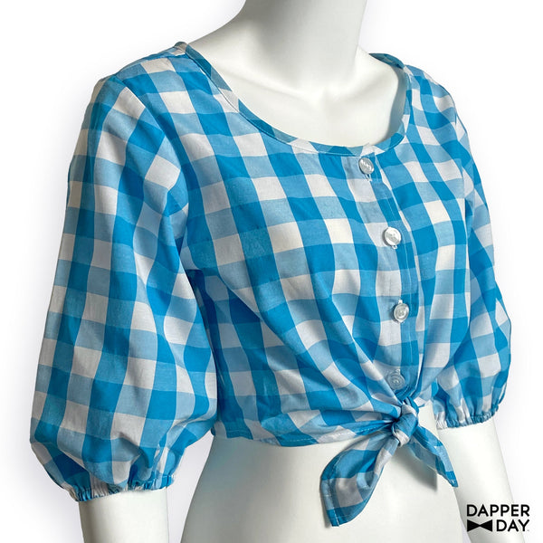 Gingham Meadow Blouse (Sky Blue)