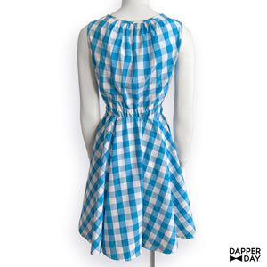 Gingham Popover Mini Dress (Sky Blue)