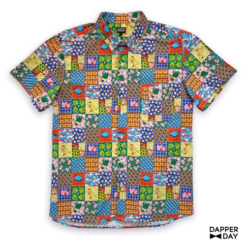 'Prehistoric Patchwork' Cotton Sharp Shirt