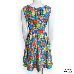 'Prehistoric Patchwork' Cotton Popover Mini Dress