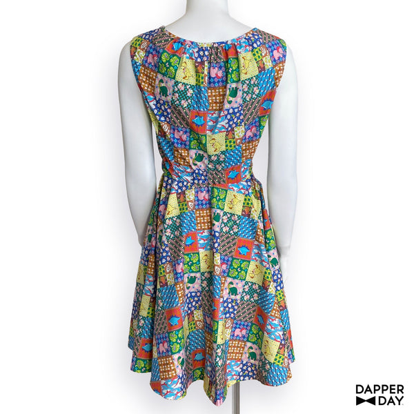 'Prehistoric Patchwork' Cotton Popover Mini Dress