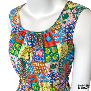'Prehistoric Patchwork' Cotton Popover Mini Dress