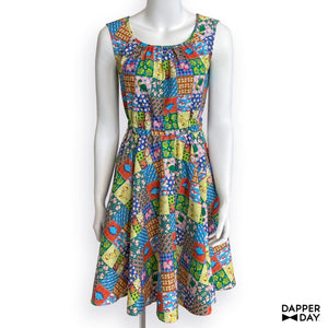 'Prehistoric Patchwork' Cotton Popover Mini Dress