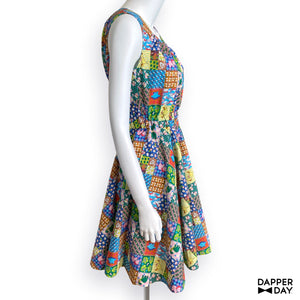 'Prehistoric Patchwork' Cotton Popover Mini Dress