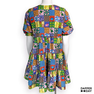 'Prehistoric Patchwork' Prairie Mini Dress in Cotton