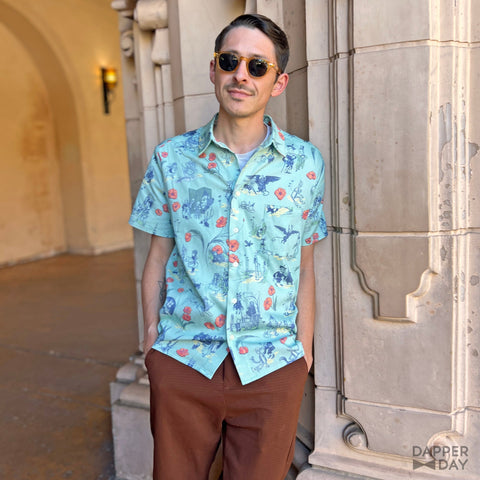 “Land of Oz” Sharp Shirt in Cotton (Aqua)