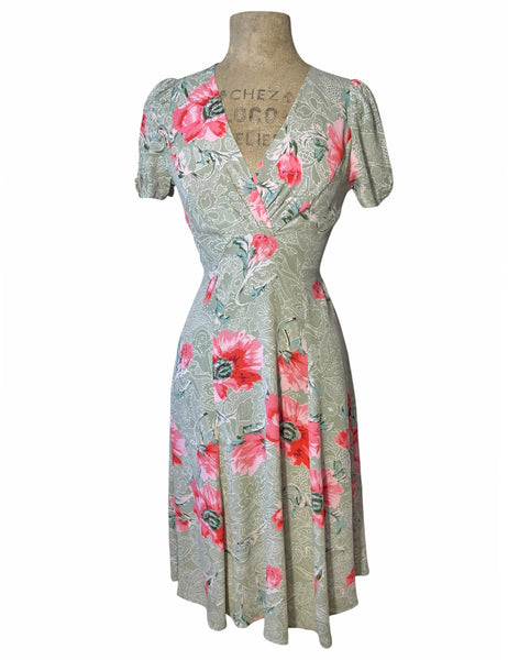 Sage Green Lace Floral Retro Rita Dress