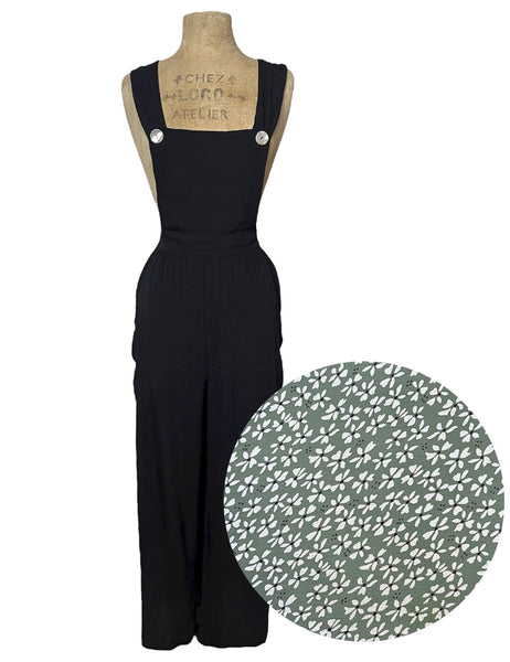 PREORDER - Sage Green Pixie Floral Dot Rosie 1940s Bib Overalls