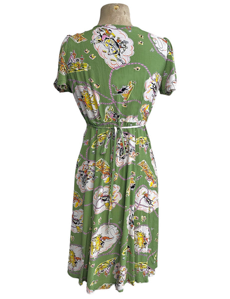 Sage Green Vintage Western Print Knee Length Rita Dress