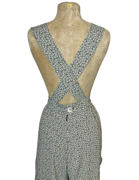 Sage Green Pixie Floral Dot Rosie 1940s Bib Overalls