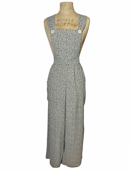 Sage Green Pixie Floral Dot Rosie 1940s Bib Overalls