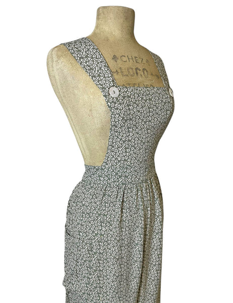 Sage Green Pixie Floral Dot Rosie 1940s Bib Overalls