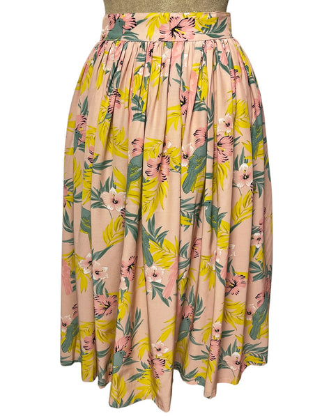 SAMPLE - Pink Parrots Gathered Button Up Skirt