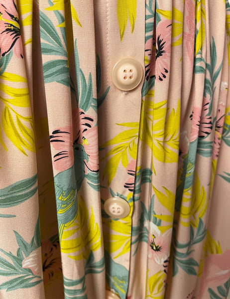 SAMPLE - Pink Parrots Gathered Button Up Skirt