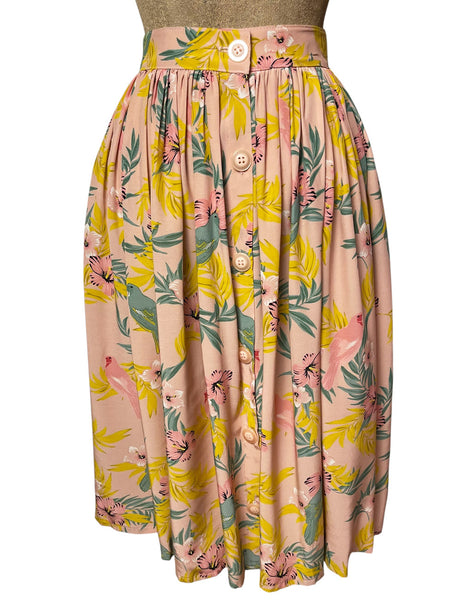 SAMPLE - Pink Parrots Gathered Button Up Skirt
