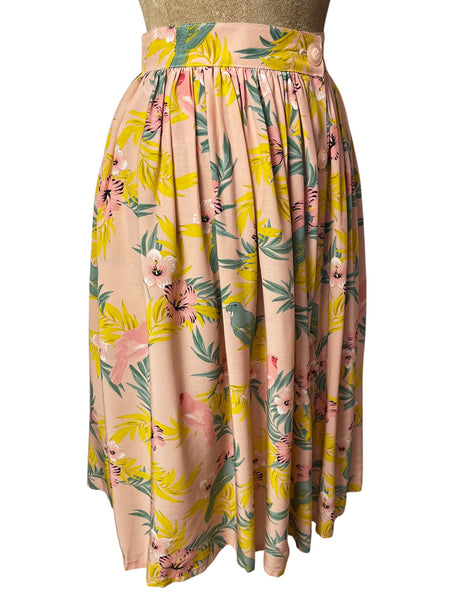 SAMPLE - Pink Parrots Gathered Button Up Skirt