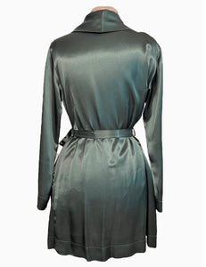 Green Satin 1930s Elegant Shawl Collar Robe Blouse