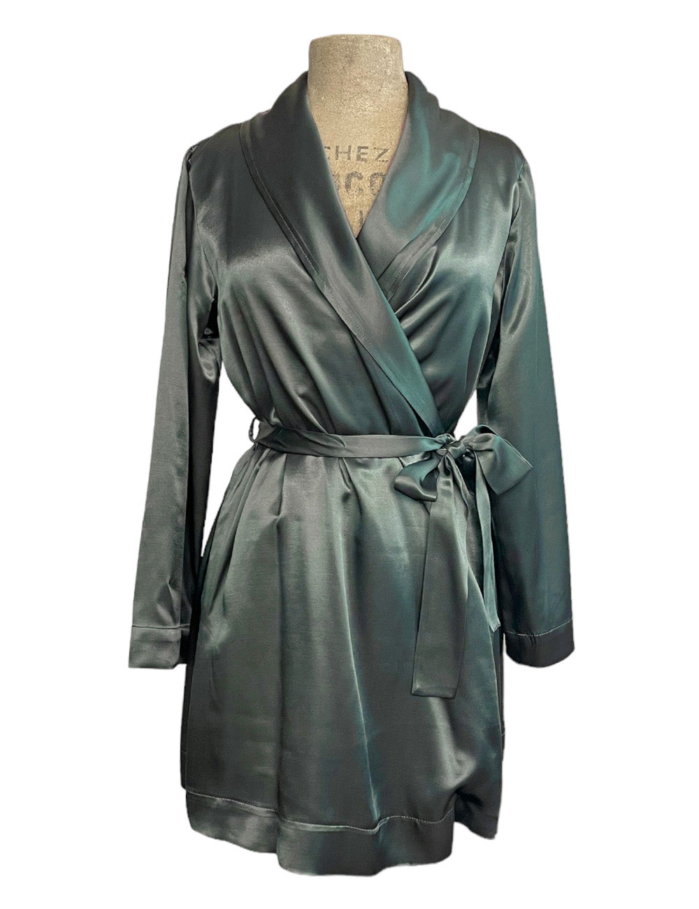 Green Satin 1930s Elegant Shawl Collar Robe Blouse