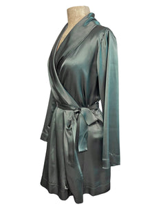 Green Satin 1930s Elegant Shawl Collar Robe Blouse