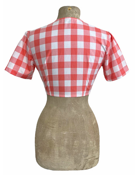 Scout Coral Pink Picnic Plaid Daisy 1940s Tie Top