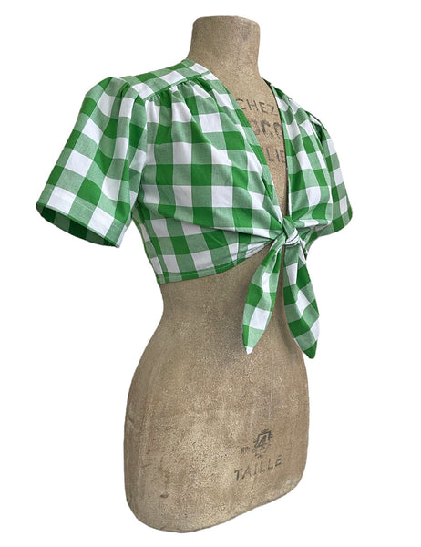 Scout Green Picnic Plaid Daisy 1940s Tie Top