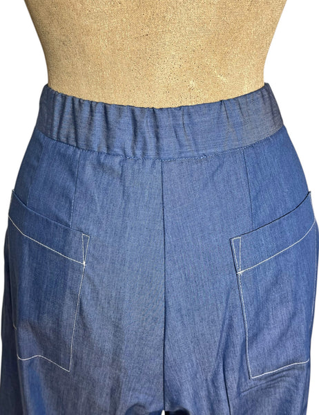 Scout Blue Cotton Chambray 1940s Wide Leg Trail Trouser Pant