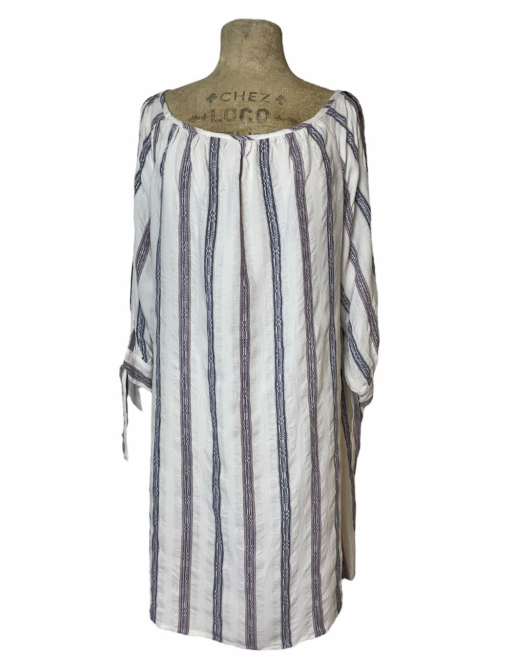 SAMPLE - White Serape Stripe Slit Sleeve Sundress - Size Medium