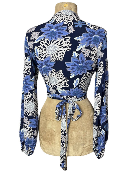Blue Nouveau Floral Babaloo  Bell Sleeve Wrap Top
