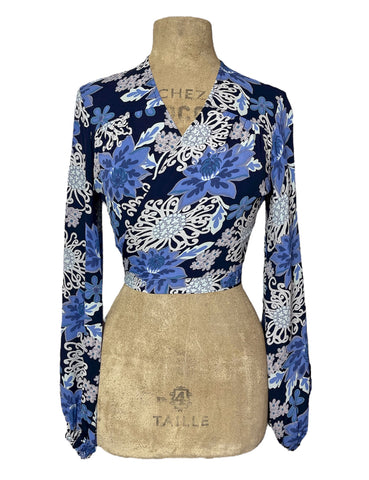 Blue Nouveau Floral Babaloo  Bell Sleeve Wrap Top