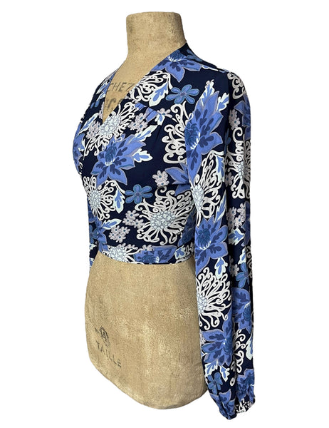 Blue Nouveau Floral Babaloo  Bell Sleeve Wrap Top
