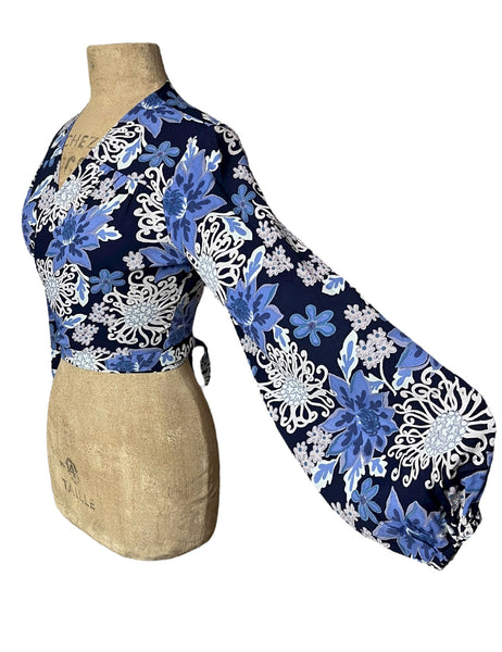 Blue Nouveau Floral Babaloo  Bell Sleeve Wrap Top