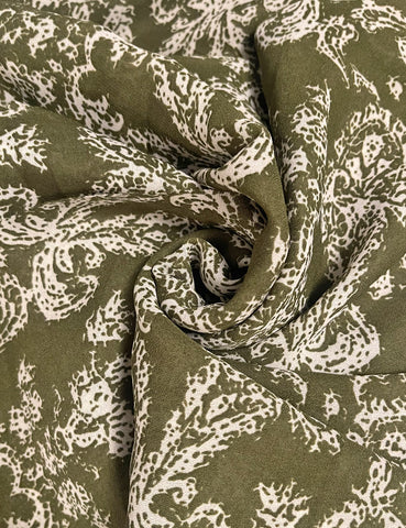 Green Sheer Baroque Rayon Georgette Fabric - 2.5 yds