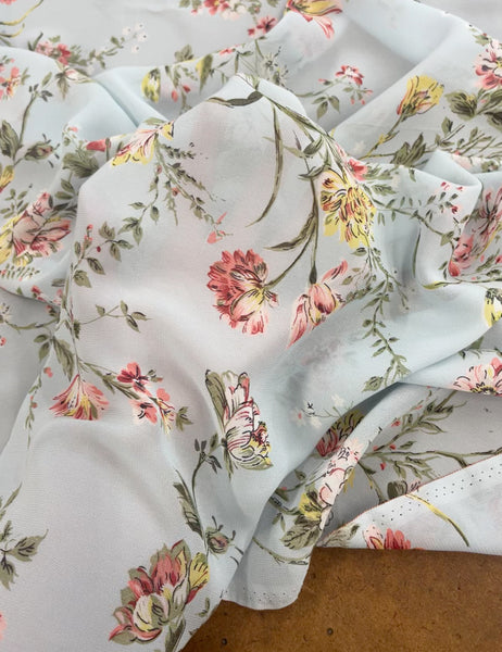 Sheer Pale Blue Spring Floral Fabric - 2 yds