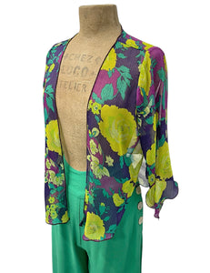 Sheer Neon 70s Floral Angel Wing Crop Tie Top