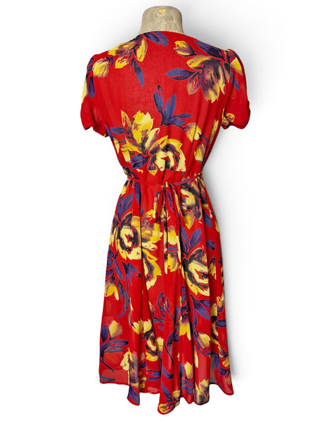 Sheer Red & Yellow Floral Retro Rita Dress