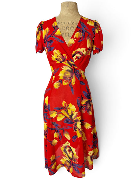 Sheer Red & Yellow Floral Retro Rita Dress