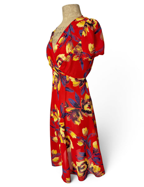 Sheer Red & Yellow Floral Retro Rita Dress