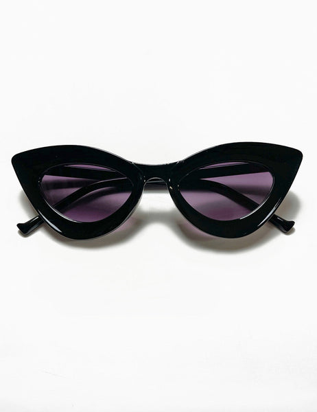 Solid Black Funky 50s Cat Eye Retro Sunglasses