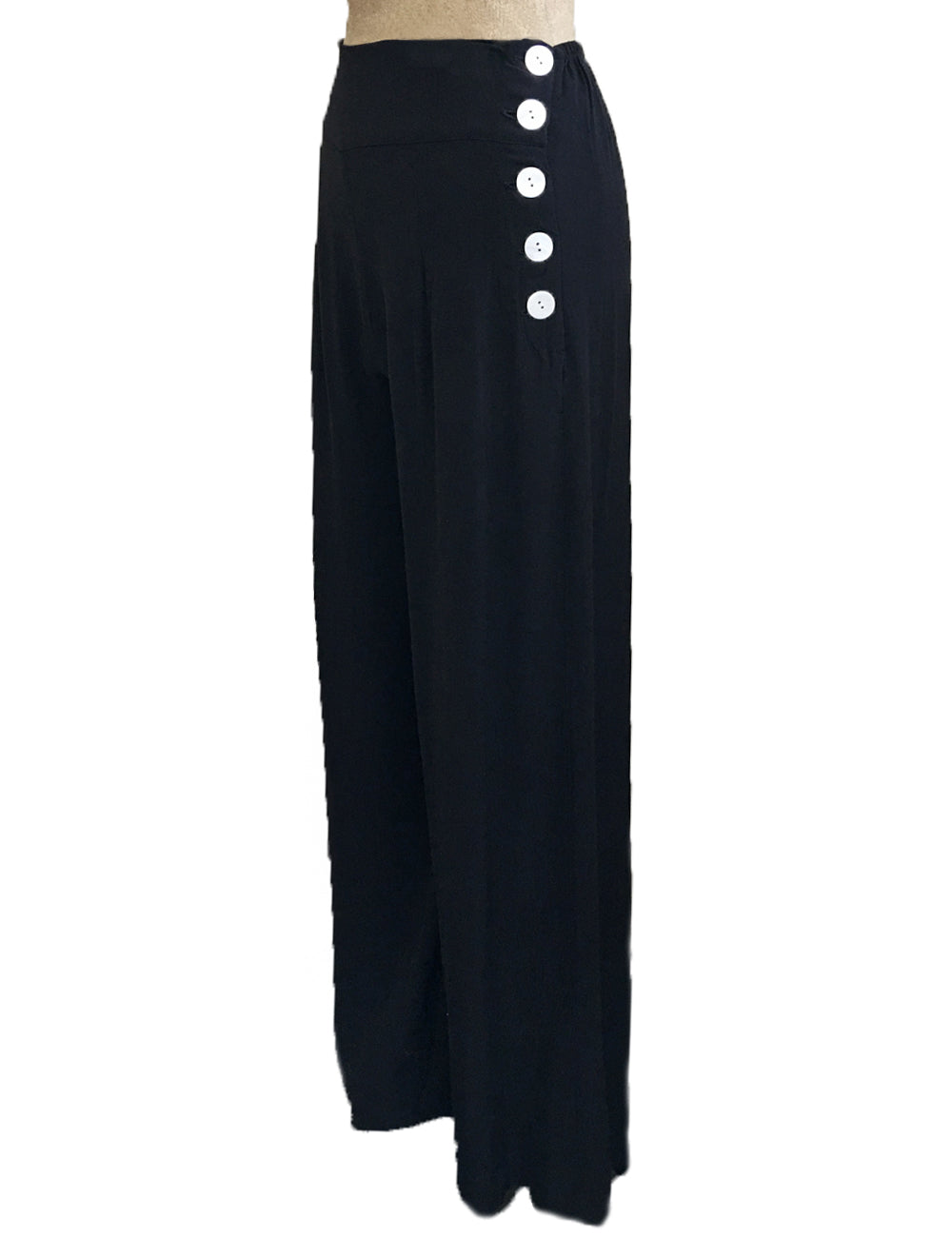Solid Black Retro 1940s Style High Waisted Palazzo Pants