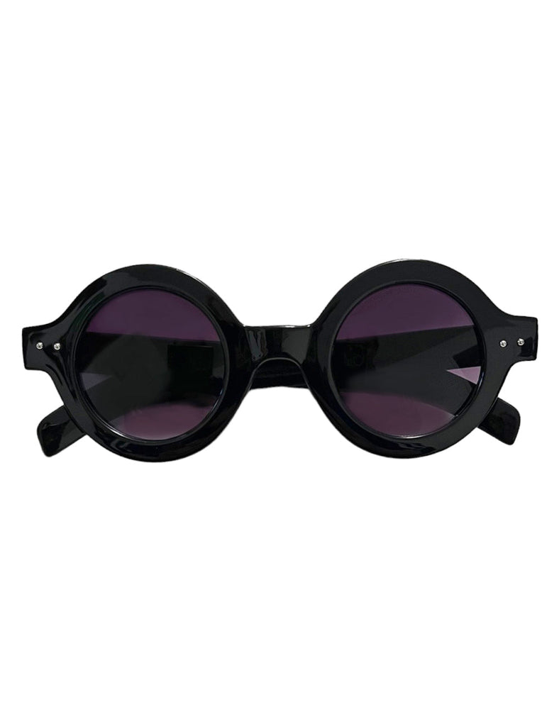Solid Black 1940s Style Perfect Circle Sunglasses Loco Lindo